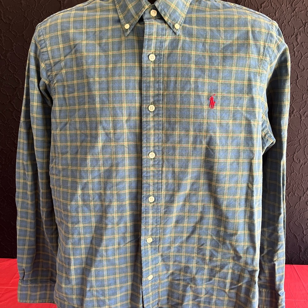 Ralph Lauren Mens Large Plaid Button Down Shirt Blue Green